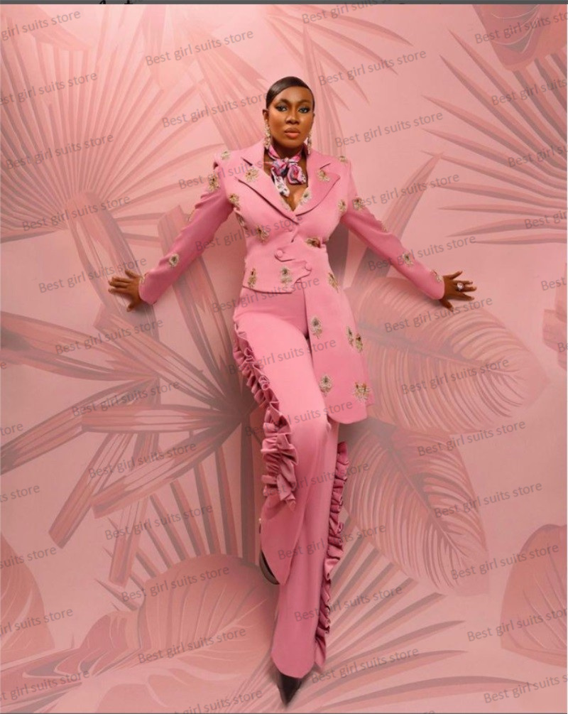 Women Formal Wear Outfits - Pink Wedding Women Suit Set Blazer+Straight