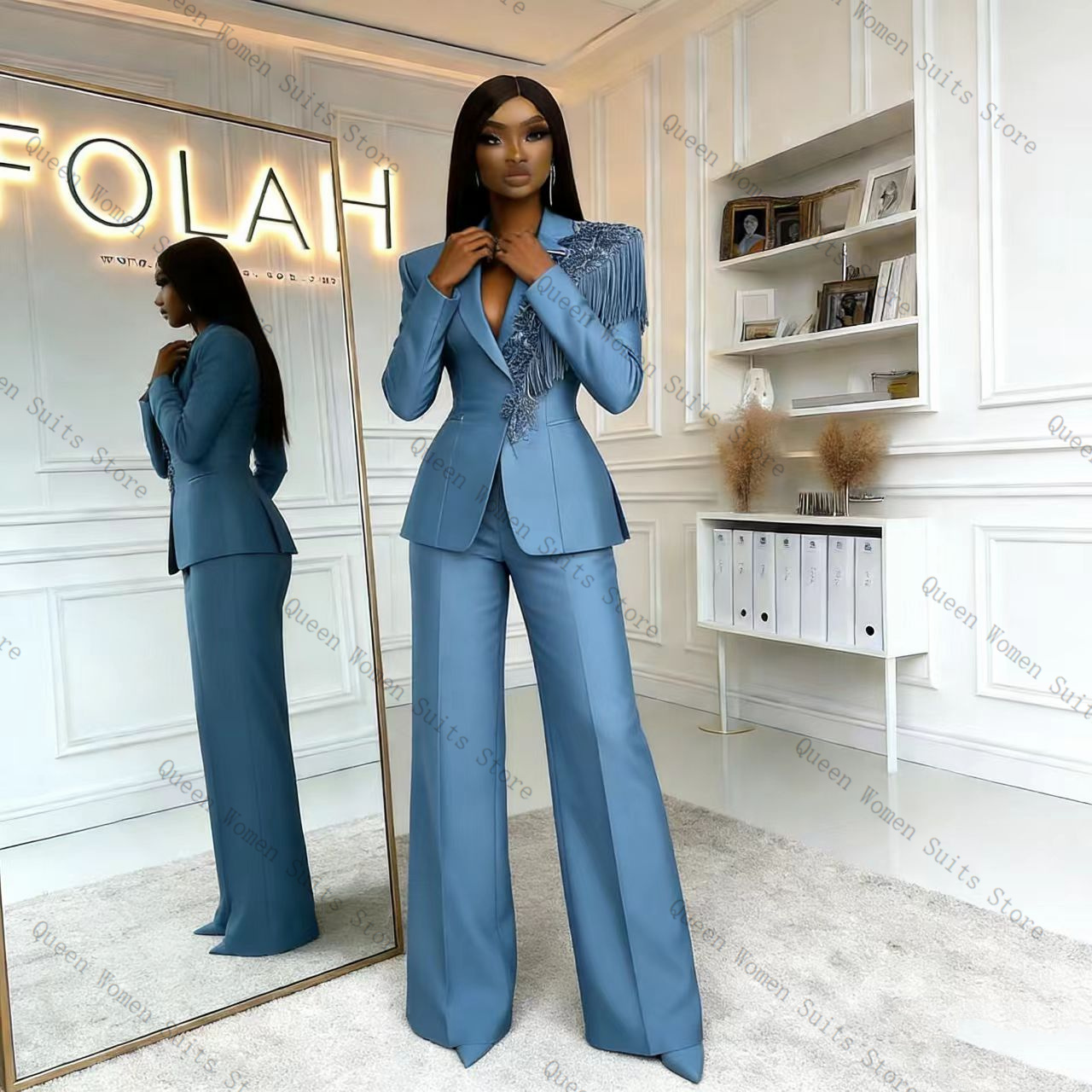 Tassel Blue Women Suit Pants S - đánh giá và giá Women Formal Wear Coat