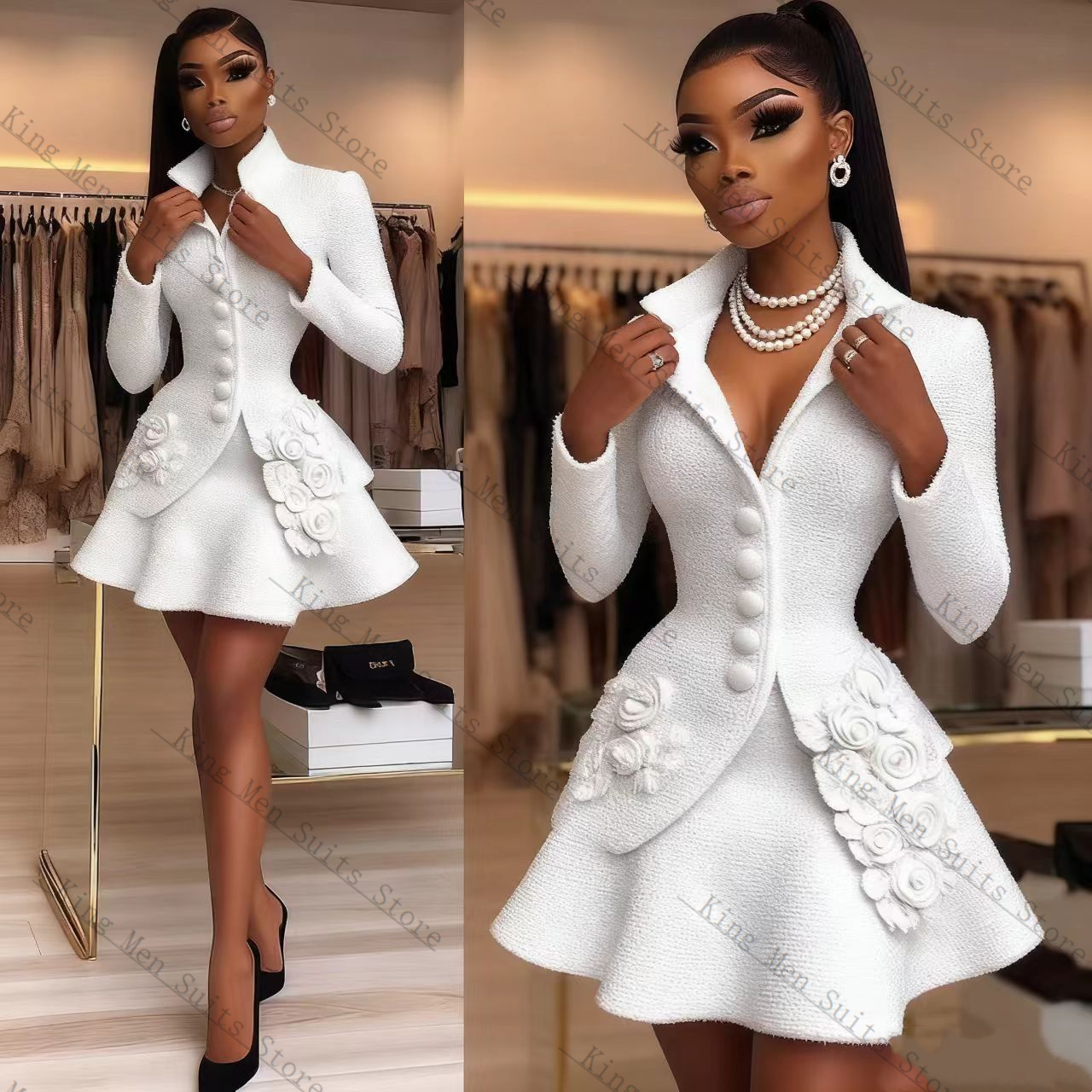 Luxury White Women Suit Set 2  - đánh giá và giá Women Formal Wear Coat